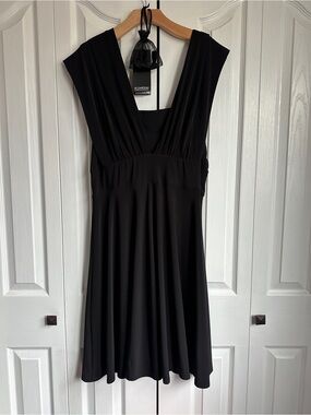 Vintage NWT le chateau Black Deep V-Neck Midi Convertible Dress